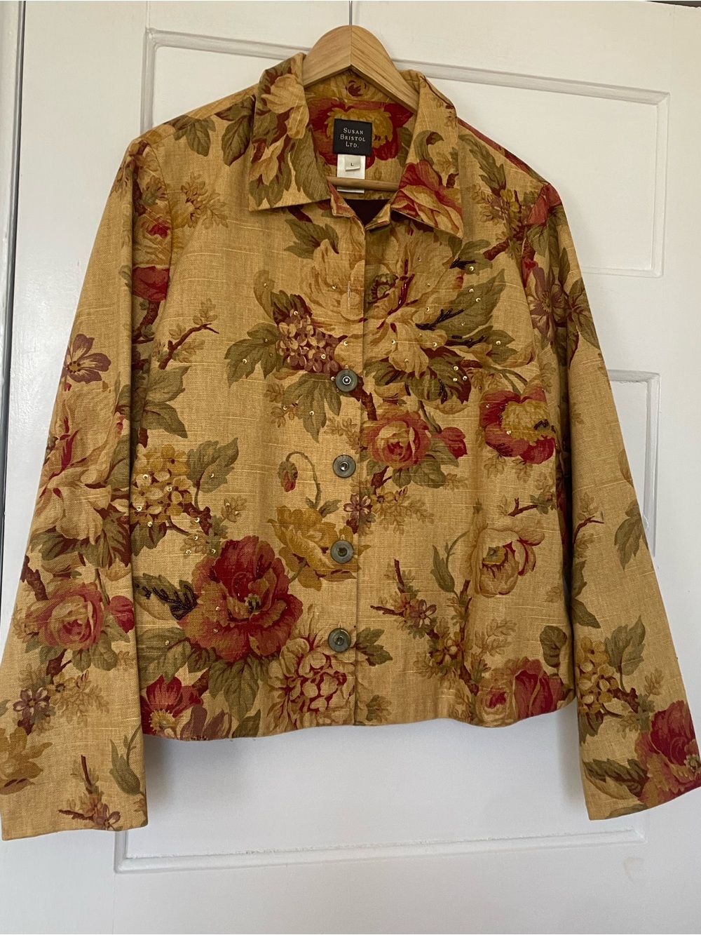 Susan Bristol linen and cotton Cottagecore floral tapestry jacket